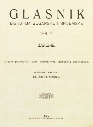 God. 52(1924) / odgovorni urednik dr. Andrija Spiletak