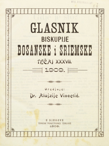 God. 37(1909) / uredjuje dr. Alojzije Vincetić