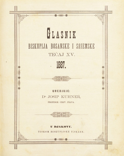 God. 15(1887) / uredjuje dr. Josip Kuhner