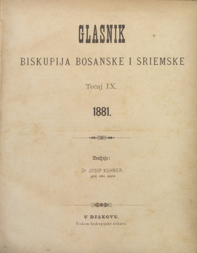 God. 9(1881) / uredjuje dr. Josip Kuhner